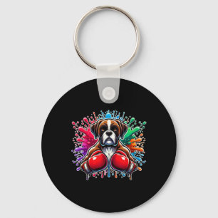 Funny Boxing Kickboxing Lover Boxer Dog Paint Spla Keychain