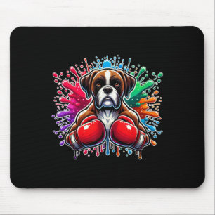 Funny Boxing Kickboxing Lover Boxer Dog Paint Spla Mouse Pad