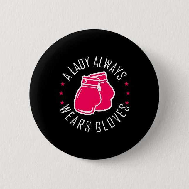 Funny Boxing Pink Gloves T Shirt Women Boxer  2 Inch Round Button (Front)