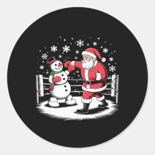 Funny Boxing Player Xmas Lights Santa Snow Boxing Classic Round Sticker