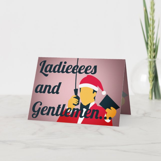 Funny boxing ring announcer holiday card (Front)