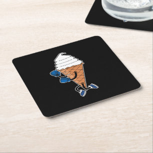 Funny Boxing Sports Ice Cream Cone Cartoon Square Paper Coaster
