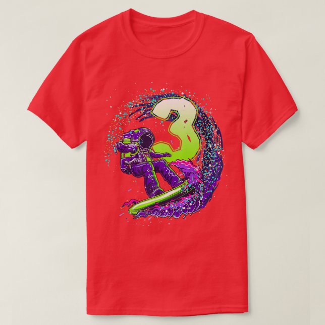 Funny Boy 3rd Birthday Astronaut Outer Space Surfe T-Shirt (Design Front)