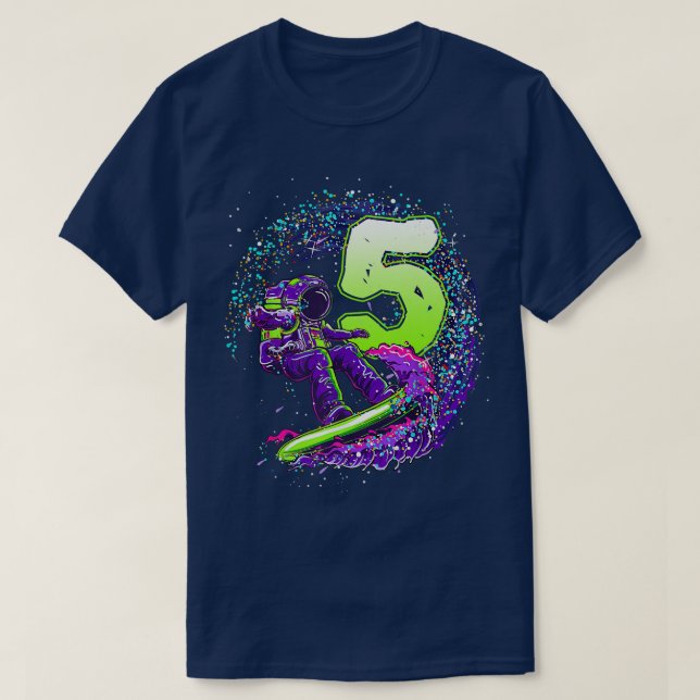 Funny Boy 5th Birthday Astronaut Outer Space Surfe T-Shirt (Design Front)
