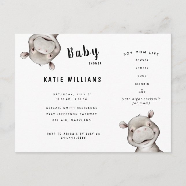 Funny Boy Life Hippo Baby Shower Invitation (Front)