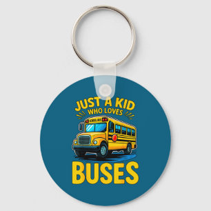 Funny Boy Loves Buses School Bus Keychain