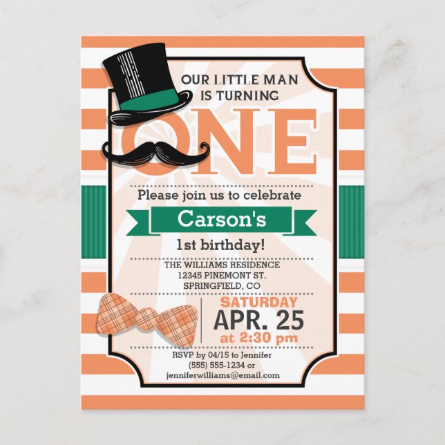 Funny Boy's 1st Birthday Party Invitation Postcard (Front)