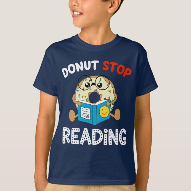 Funny Boys Don't Stop Reading Nerdy Bookworm T-Shirt (Front)