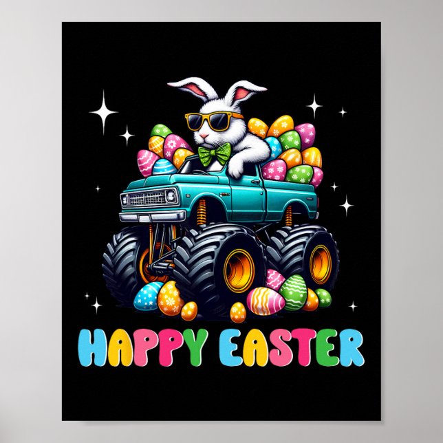 Funny Boys Happy Easter Monster Truck Easter Eggs  Poster (Front)