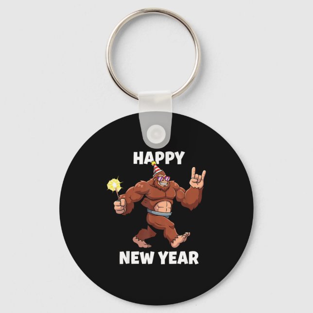 Funny Boys Nye Outfit, Mens Fireworks Bigfoot Happ Keychain (Front)