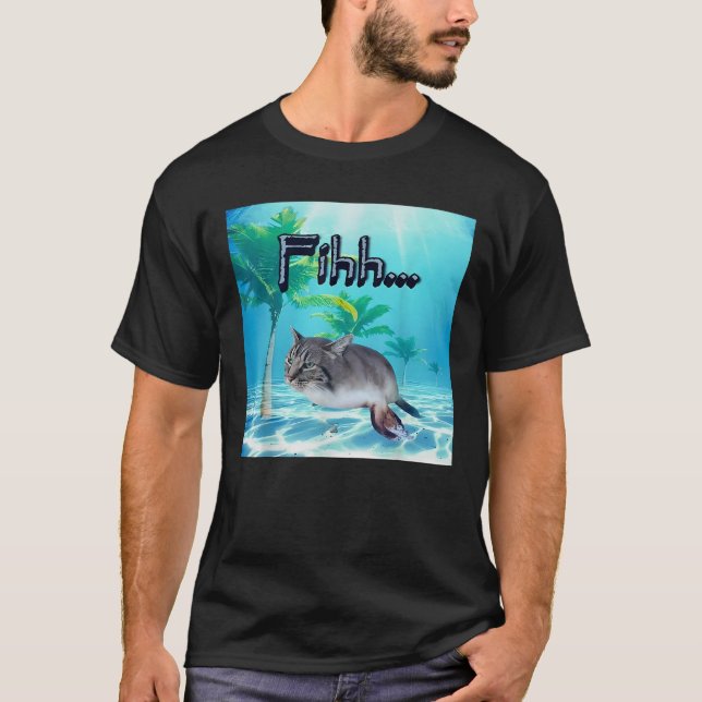 funny brainrot gen z humour cat meme fihh cat fish T-Shirt (Front)