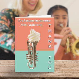 Funny Brass Teacher Ice Cream Cornet Thank You Card
