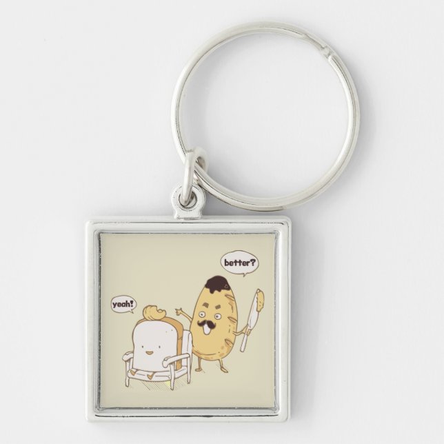 Funny Bread and Butter Haircut Cartoon Keychain (Front)