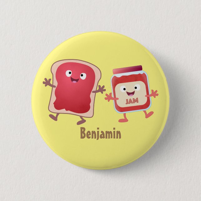 Funny bread and jam cartoon characters 2 inch round button (Front)