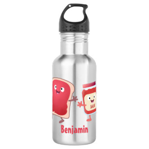 Funny bread and jam cartoon characters 532 ml water bottle
