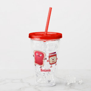 Funny bread and jam cartoon characters acrylic tumbler