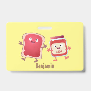 Funny bread and jam cartoon characters badge