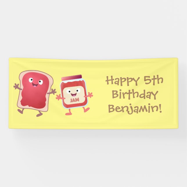 Funny bread and jam cartoon characters banner (Horizontal)