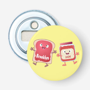 Funny bread and jam cartoon characters bottle opener