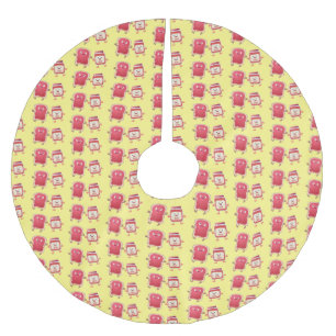 Funny bread and jam cartoon characters brushed polyester tree skirt