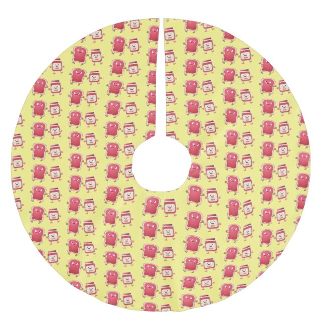 Funny bread and jam cartoon characters brushed polyester tree skirt (Front)