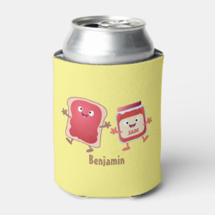 Funny bread and jam cartoon characters can cooler