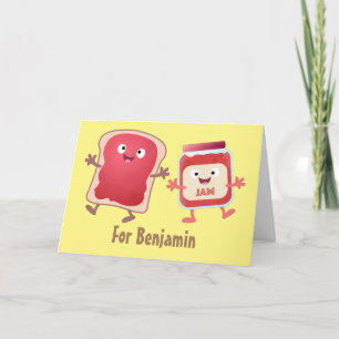 Funny bread and jam cartoon characters  card