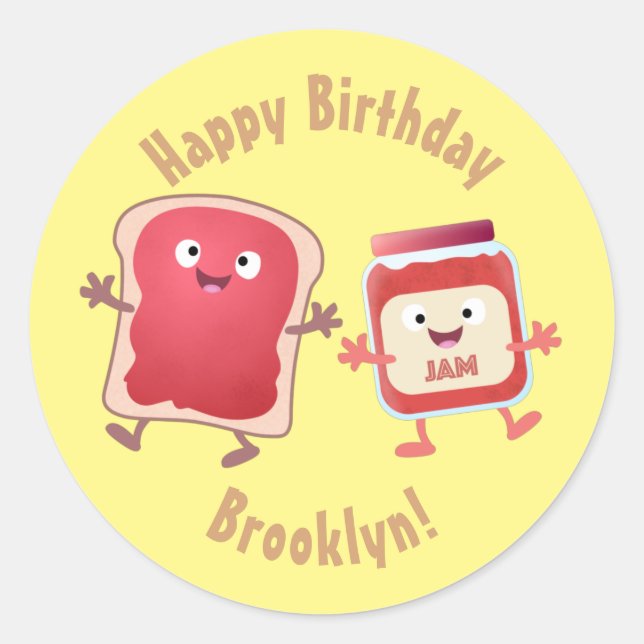 Funny bread and jam cartoon characters classic rou classic round sticker (Front)