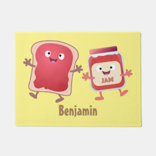 Funny bread and jam cartoon characters doormat