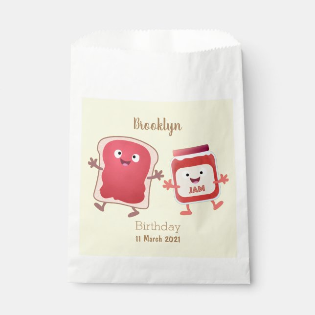 Funny bread and jam cartoon characters favour bag (Front)
