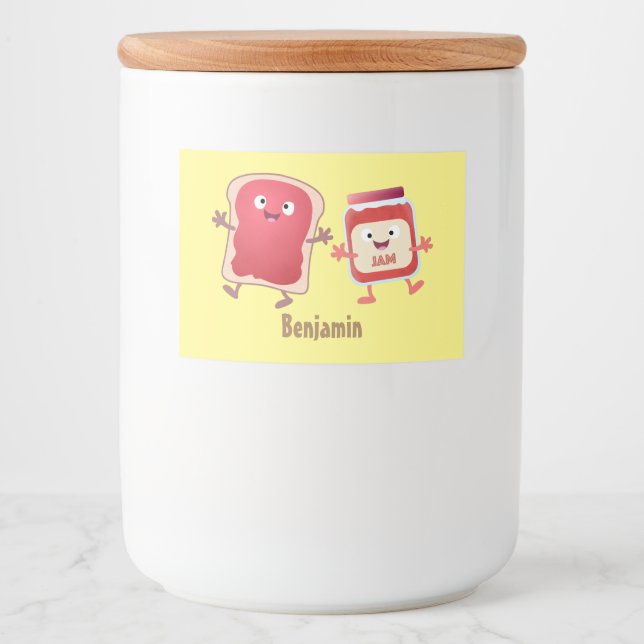 Funny bread and jam cartoon characters food label (Front)