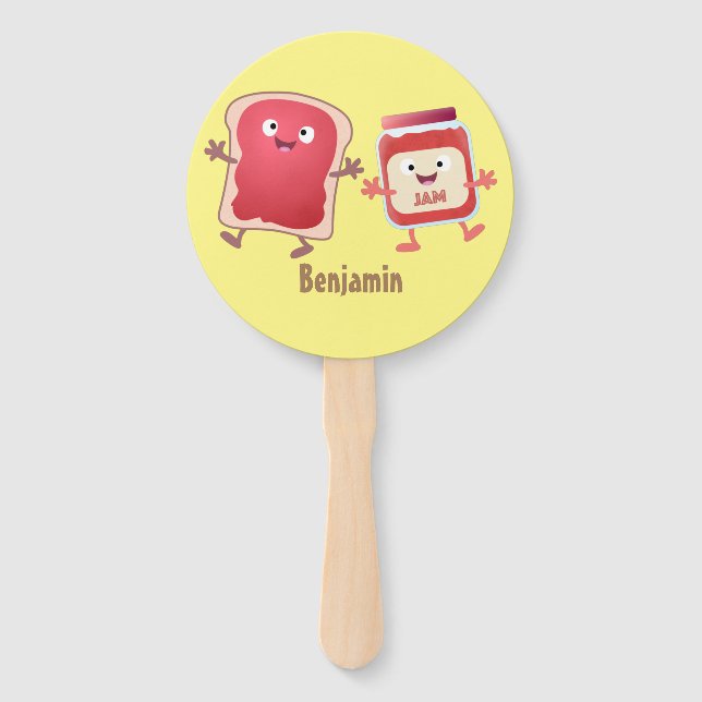 Funny bread and jam cartoon characters hand fan (Front)