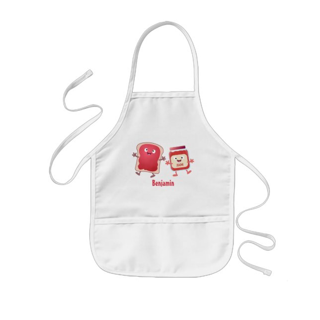 Funny bread and jam cartoon characters kids apron (Front)