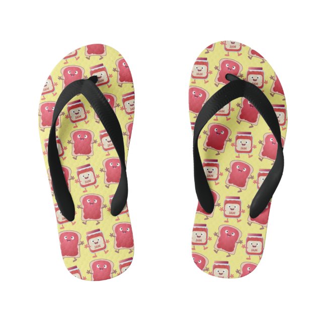 Funny bread and jam cartoon characters  kid's flip flops (Footbed)