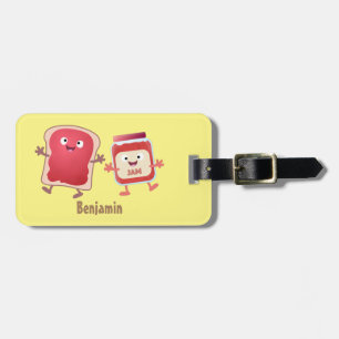 Funny bread and jam cartoon characters luggage tag