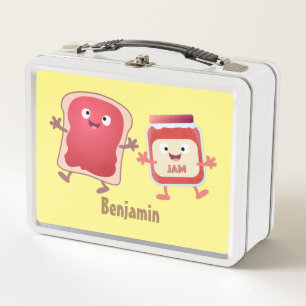 Funny bread and jam cartoon characters metal lunch box