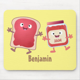 Funny bread and jam cartoon characters mouse pad