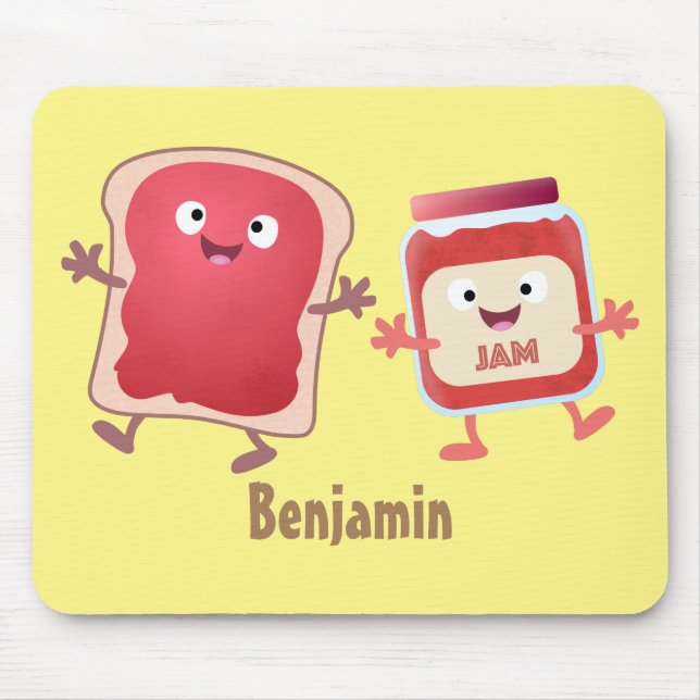 Funny bread and jam cartoon characters mouse pad (Front)