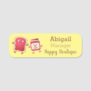 Funny bread and jam cartoon characters name tag