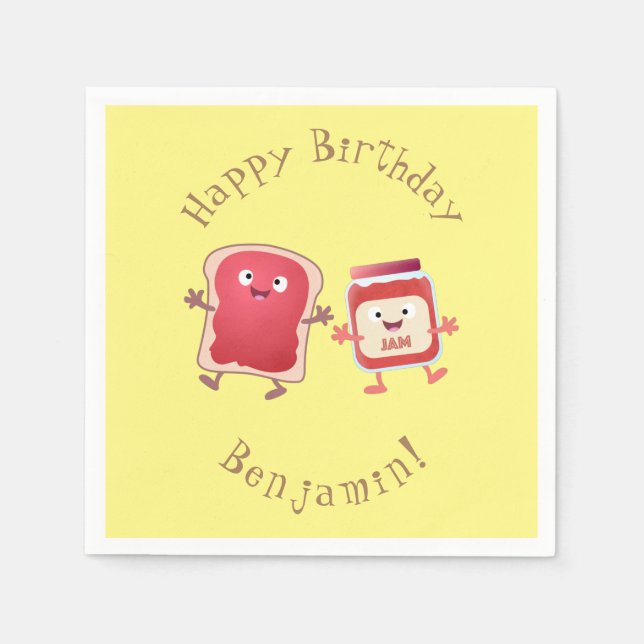 Funny bread and jam cartoon characters  napkin (Front)
