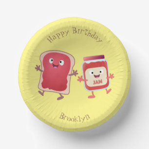 Funny bread and jam cartoon characters paper plate