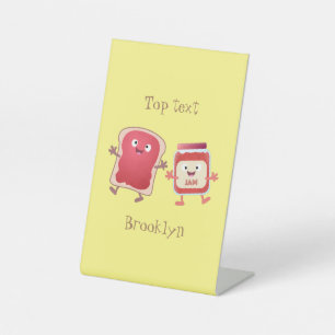 Funny bread and jam cartoon characters pedestal sign