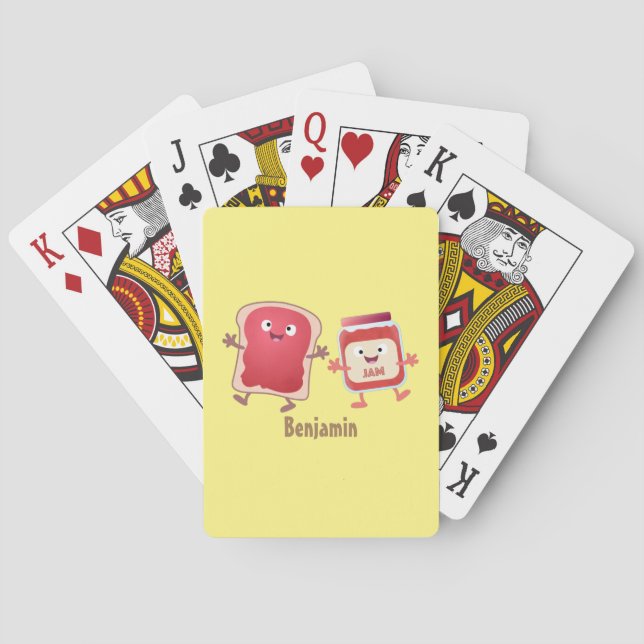 Funny bread and jam cartoon characters playing cards (Back)