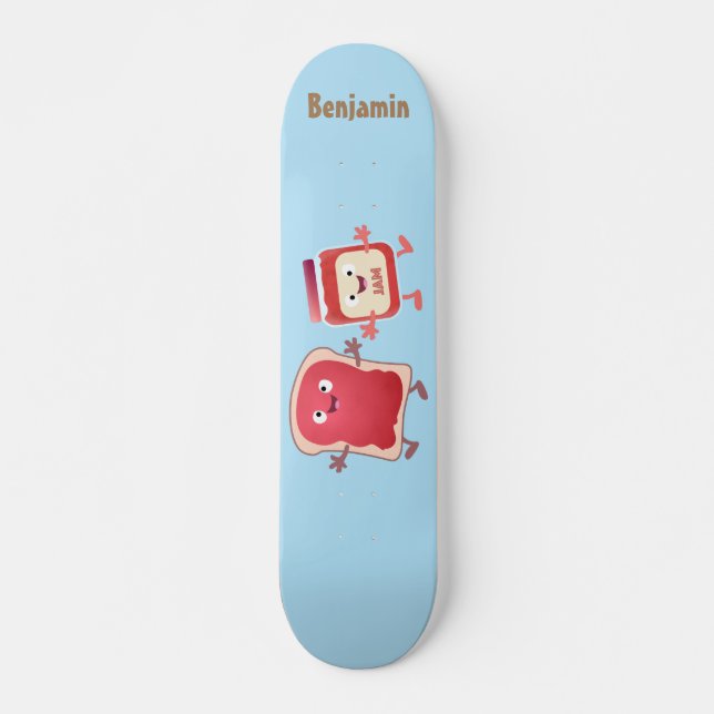 Funny bread and jam cartoon characters skateboard (Front)