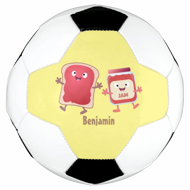 Funny bread and jam cartoon characters soccer ball (Front)