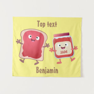 Funny bread and jam cartoon characters  tapestry