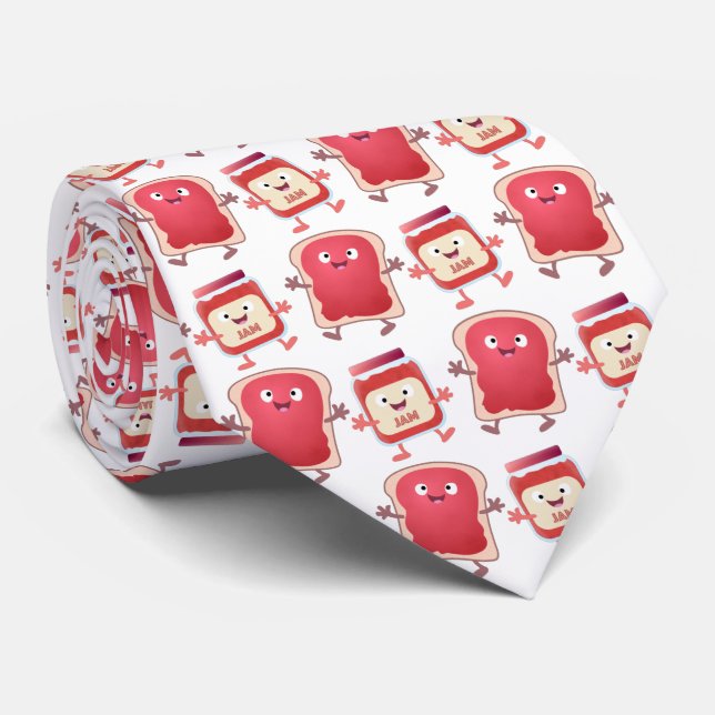 Funny bread and jam cartoon characters  tie (Rolled)