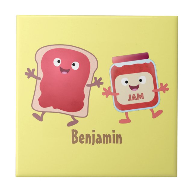 Funny bread and jam cartoon characters tile (Front)