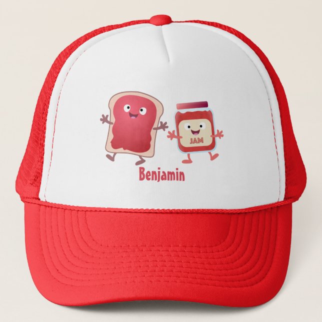 Funny bread and jam cartoon characters trucker hat (Front)