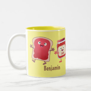 Funny bread and jam cartoon characters  Two-Tone coffee mug